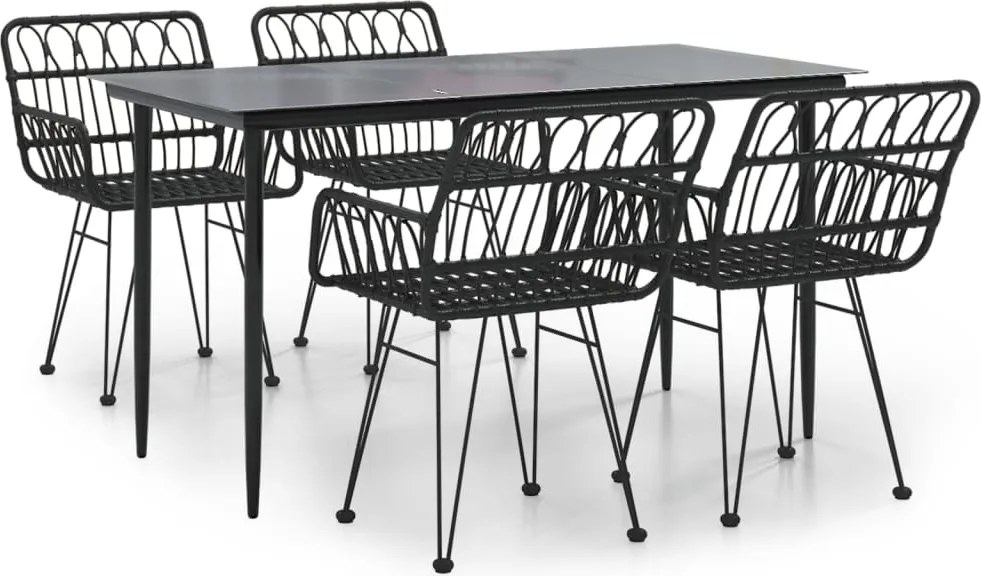 vidaXL 5 részes fekete polyrattan kerti étkezőgarnitúra