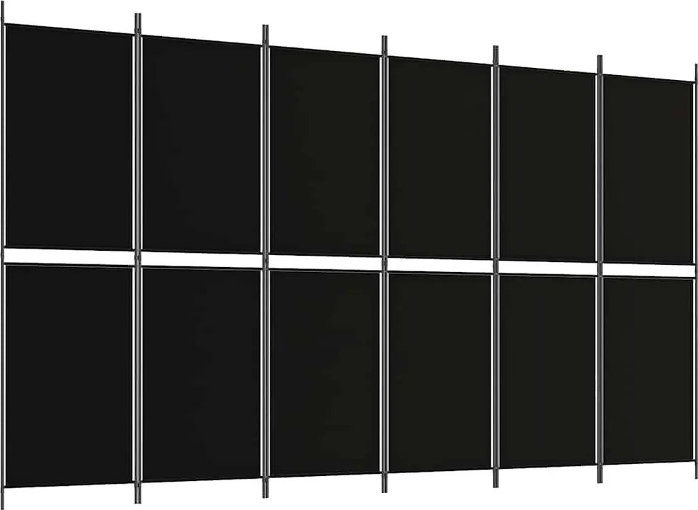vidaXL 6 paneles fekete szövet térelválasztó 300x180 cm