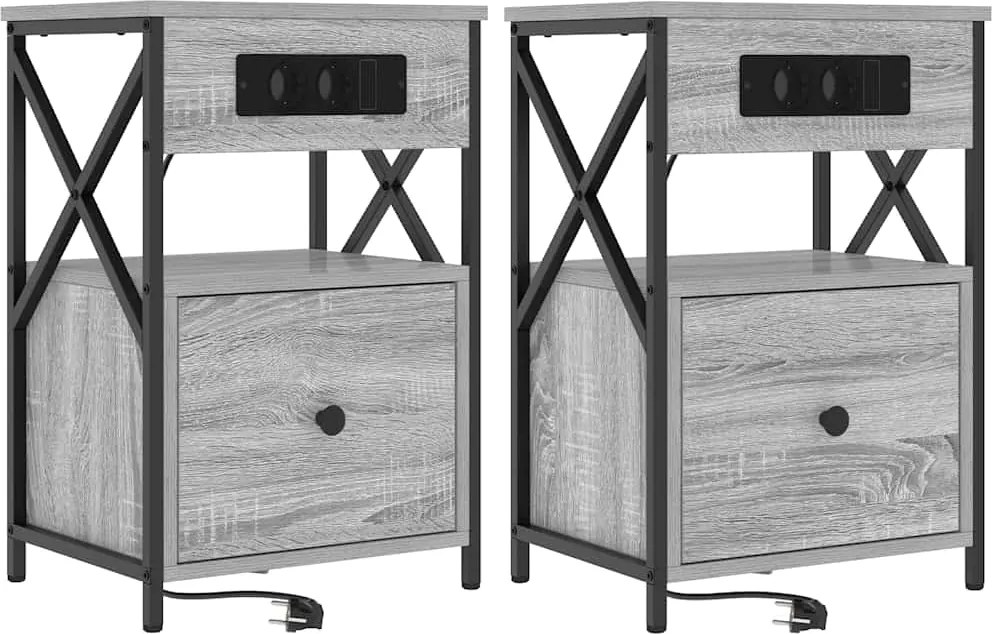 vidaXL Éjjeliszekrény 2 pcs Szürke Sonoma 40 x 31 x 60 cm Faanyag