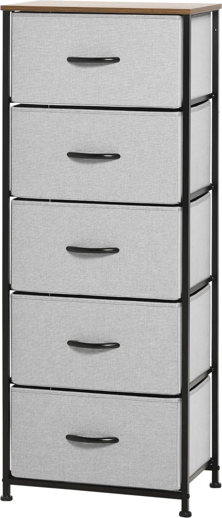 HOMCOM Komód Oldalszekrény 5 Összecsukható Szövet Fiókkal, Fiókos Szekrény Munkalappal, Fogantyúval, Többfunkciós Szekrény Borulásvédelemmel, Nappalir