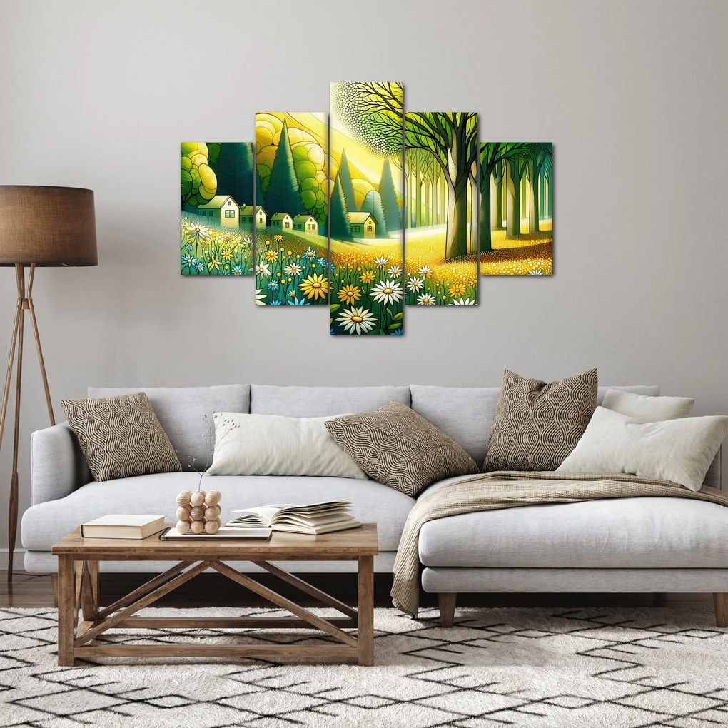 Kép - Falu sárga-zöld színekben (150x105 cm)