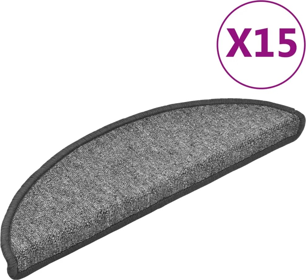 vidaXL 15 db sötétszürke félkör alakú lépcsőszőnyeg 56 x 17 x 3 cm