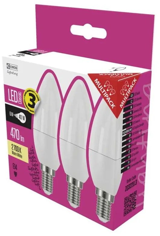 Classic Candle Warm White 3 db LED izzó, WW, 5W E14 - EMOS