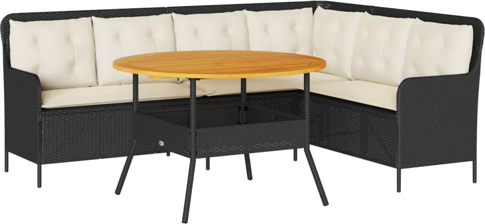 vidaXL 2 részes fekete polyrattan kerti ülőgarnitúra párnával