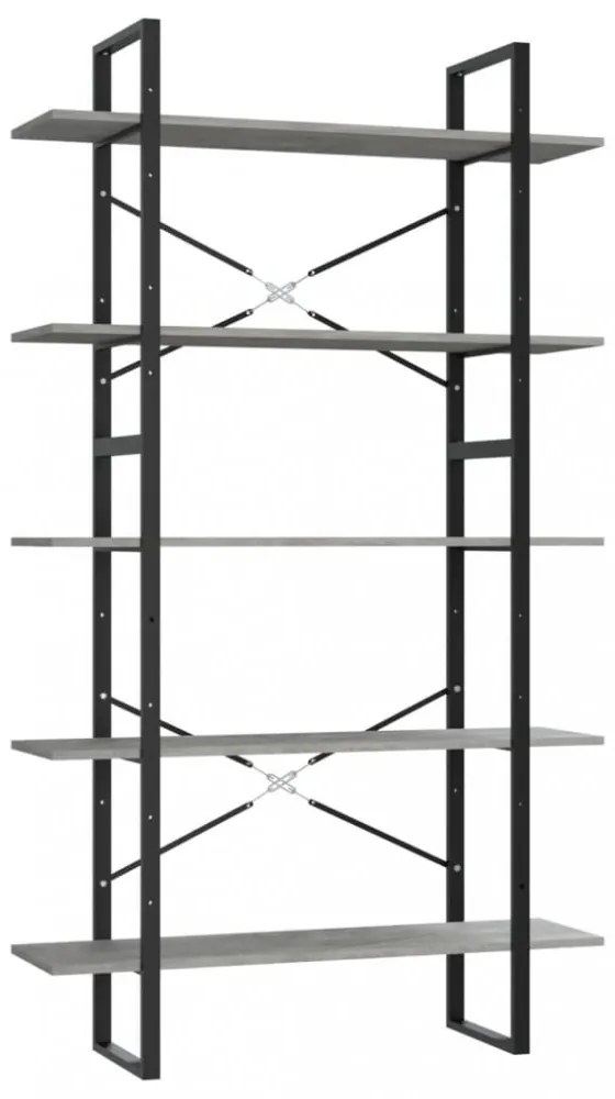 5 szintes betonszürke szerelt fa könyvszekrény 100x30x175 cm