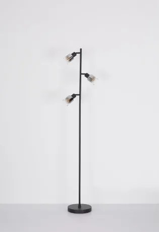 Globo 54308S Állólámpa fém fekete matt, füstszínű üveg, átlátszó futás, fekete PVC kábel, lábkapcsoló a kábelben, ø: 230mm, M:1540mm, kábelhossz 1800mm, nem tartozék: 3x E14 40W 230V