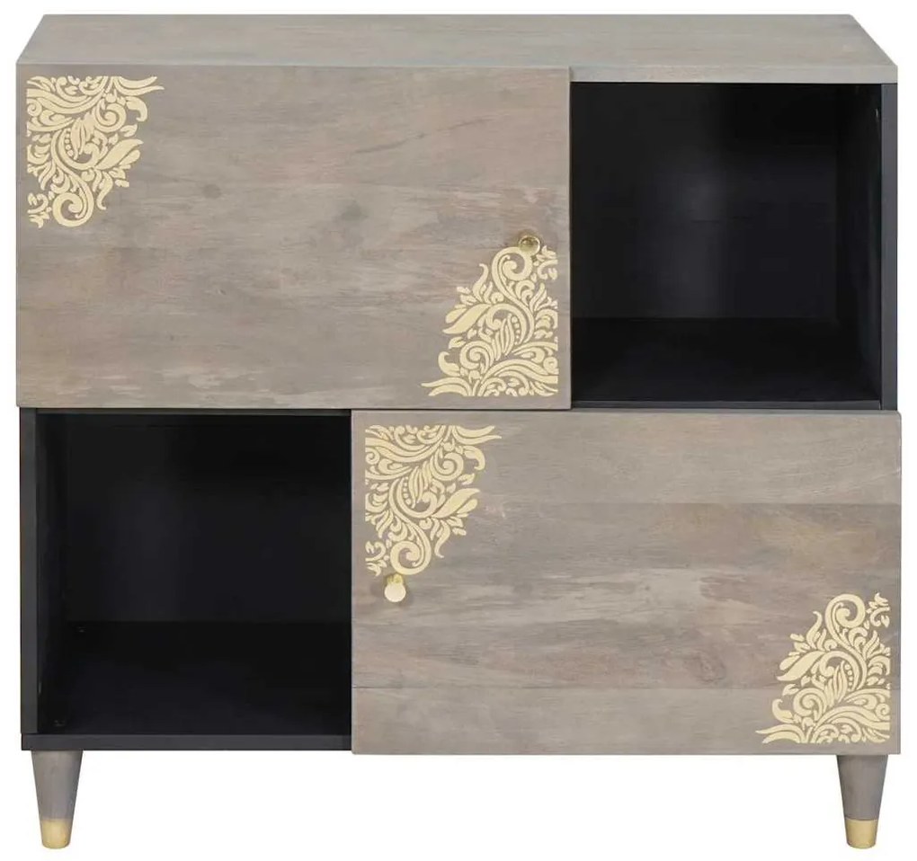Széf polcokkal Szürke és Arany 80 x 33.5 x 75 cm Tömör mangófa