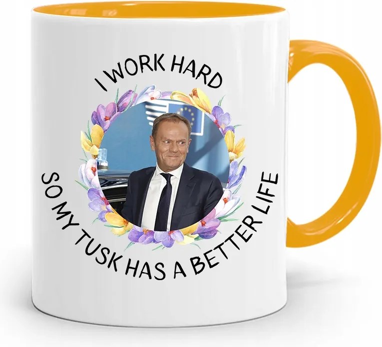 Donald Tusk Sárga Bögre Platform Ajándék fényképes nyomtatással