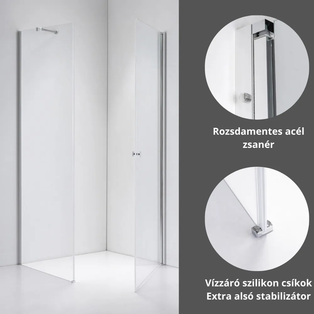 Stuxi Bari 100x80 aszimmetrikus nyílóajtós zuhanykabin 6 mm vízlepergető biztonsági üveggel, króm