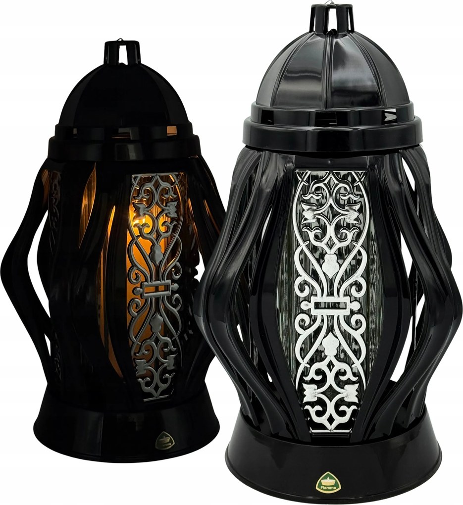 Mécses Üveg nagy fekete Ezüst elemek Mindenszentek sírjára 35cm