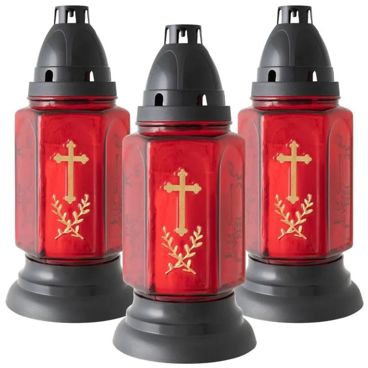 NEXOS Lámpás gyertyával piros arany kereszt 22 cm 3 db