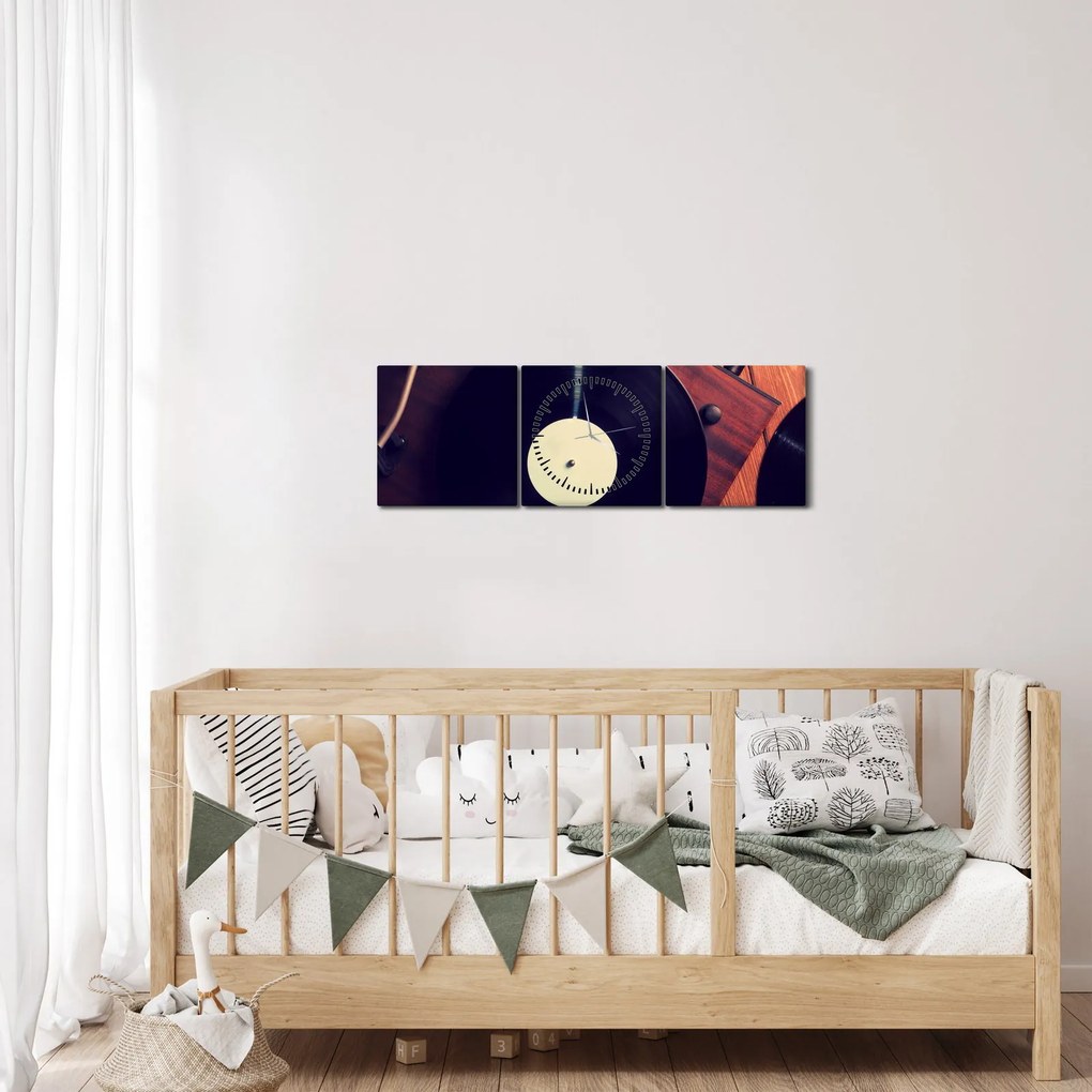 Gramofon lemezek képe (órával) (90x30 cm)