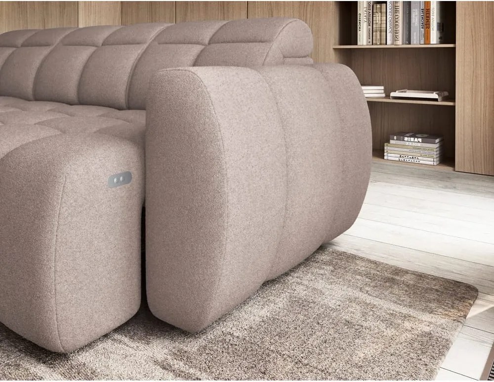 Világosbarna buklé kinyitható-tárolóhelyes sarokkanapé (bal oldali-L alakú) Falconn – ELTAP