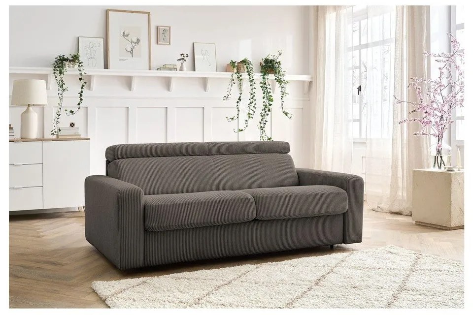 Szürkésbarna kordbársony kinyitható kanapé 215 cm Monaco – Bobochic Paris