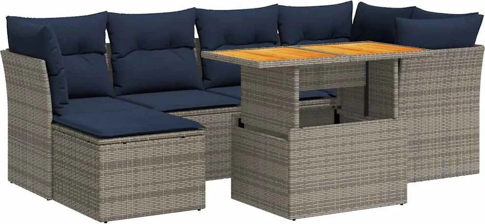 vidaXL 7 részes szürke polyrattan kerti ülőgarnitúra párnákkal