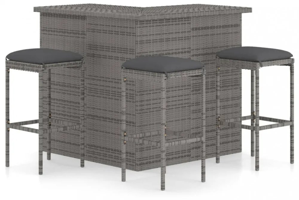 4 részes szürke polyrattan kerti bárszett párnával