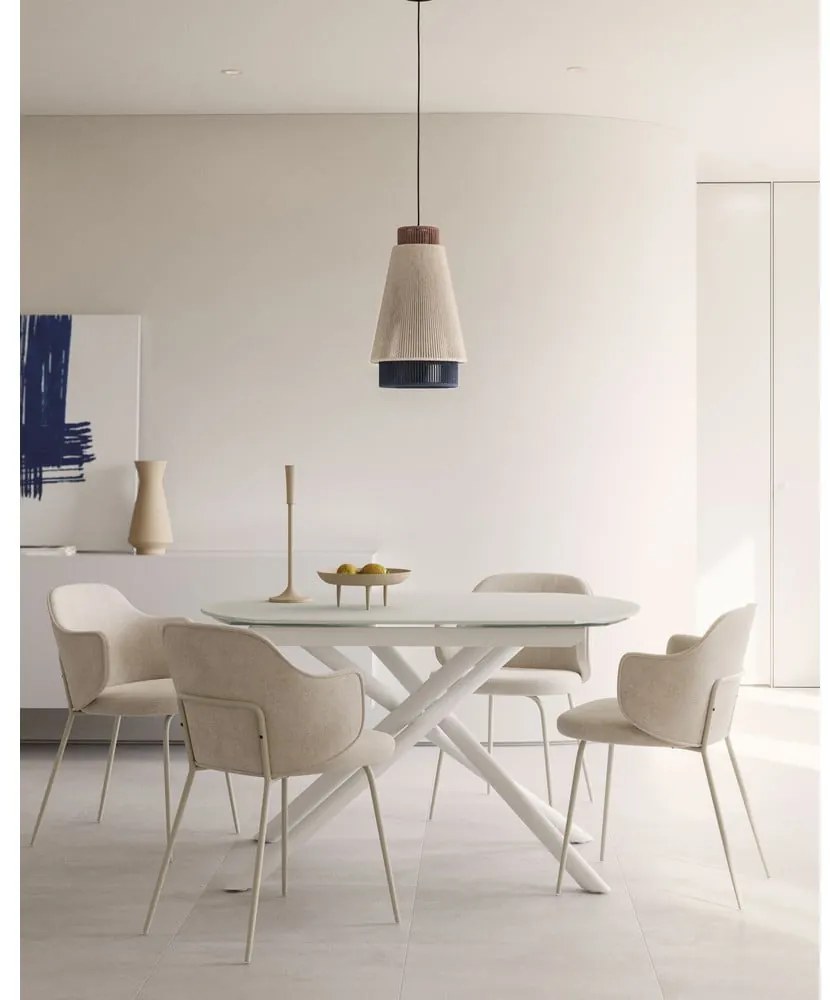 Fehér bővíthető étkezőasztal üveg asztallappal 100x130 cm Yodalia – Kave Home