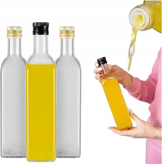 50x Marasca Színtelen 500 ml-es palackok olaj aDAGOLÓVAL ecet szirup 0,5l