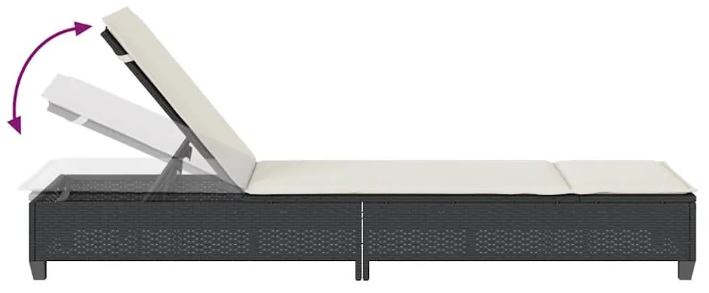 fekete polyrattan napozóágy párnákkal 55x200x25,5 cm