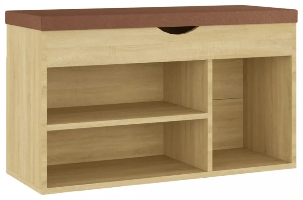 sonoma tölgy szerelt fa cipőtároló pad párnával 80 x 30 x 47 cm