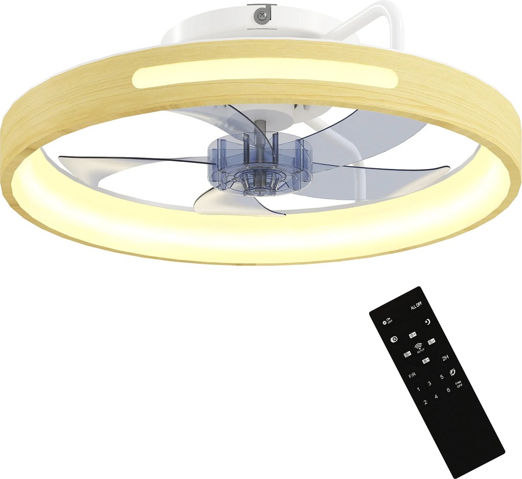 HOMCOM 49 cm LED mennyezeti ventilátor világítással, 40 W, fordítható DC motor, csendes működés, távirányító, 6 sebesség, 3 színhőmérséklet, időzítő —