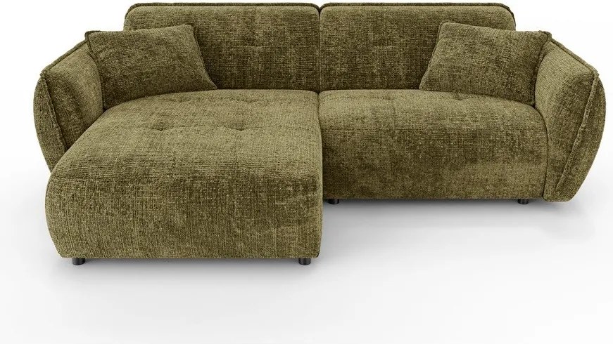 Zöld zsenília sarokkanapé (bal oldali-heverő résszel) Nelia – Ropez