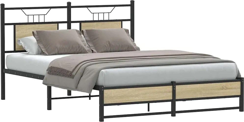 vidaXL sonoma tölgy színű szerelt fa ágykeret matrac nélkül 150x200 cm
