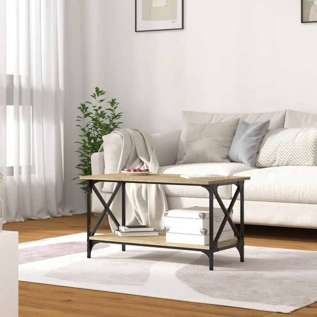 Sonoma tölgy színű szerelt fa és vas dohányzóasztal 80x45x45 cm