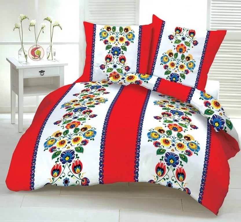 FOLK RED pamut ágynemű DeLuxe Ágynemű mérete: 140x200 cm, A csomag tartalma: Készletcsomagolás