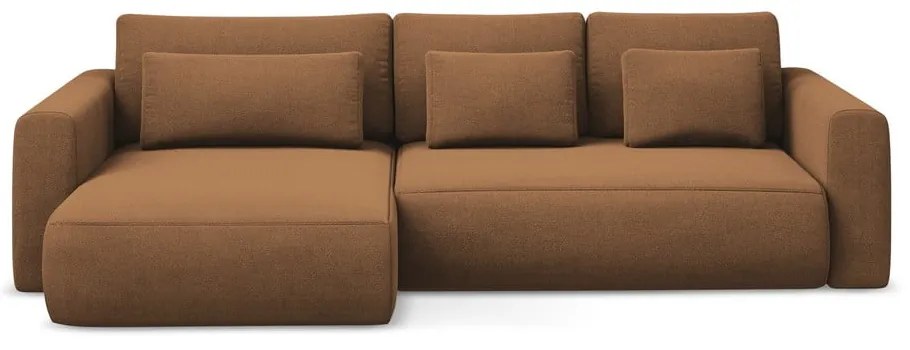 Terrakotta színű kinyitható-tárolóhelyes sarokkanapé (bal oldali-heverő résszel) Kapua – Makamii