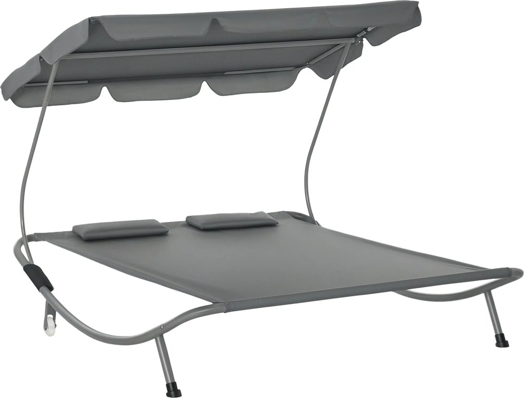 Outsunny Napozóágy Tetővel - Kerti Fotel Párnákkal, Vízhatlan és UV-álló, 220 kg-ig terhelhető, Szürke | Aosom