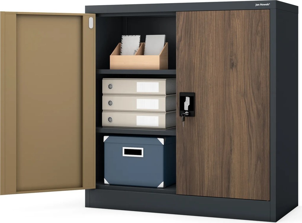 Alacsony személyi aktaszekrény, antracit/dió, 900x930x400 mm: BEATA Eco Design