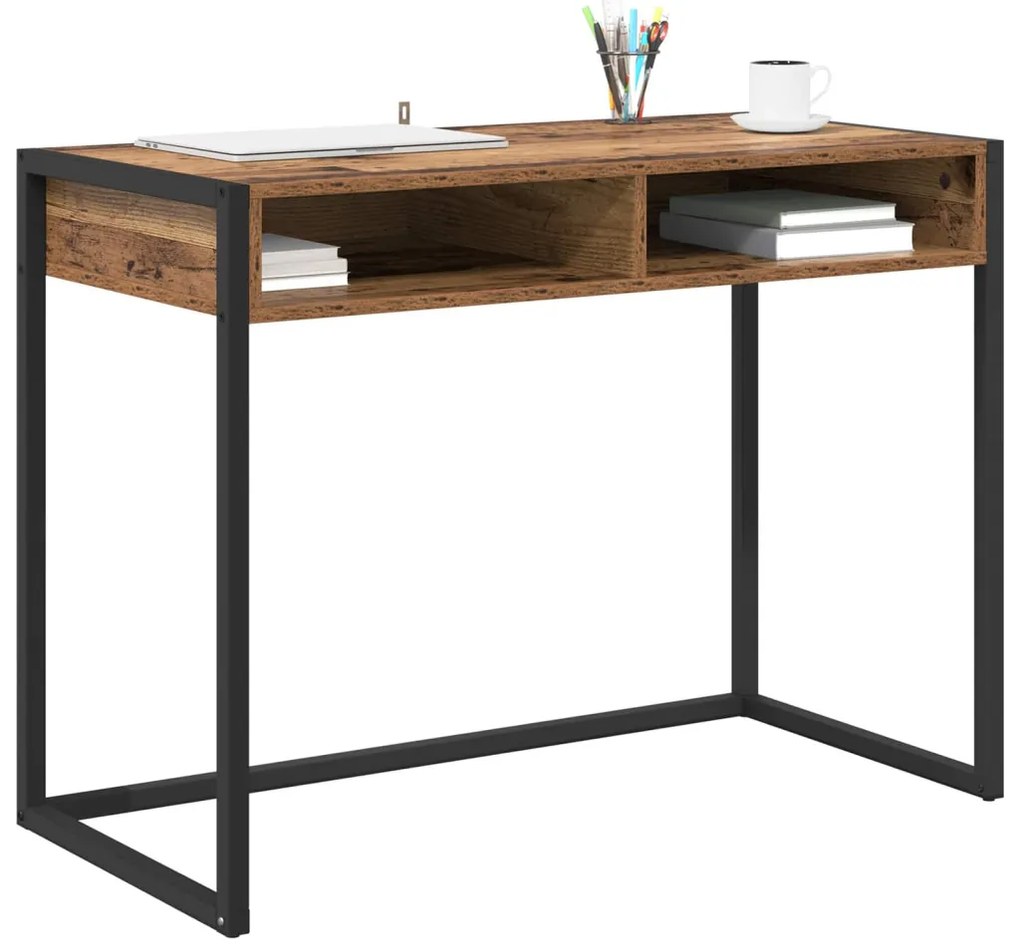 vidaXL Asztal tárolóval Öreg fa 100 x 50 x 75 cm Faanyag