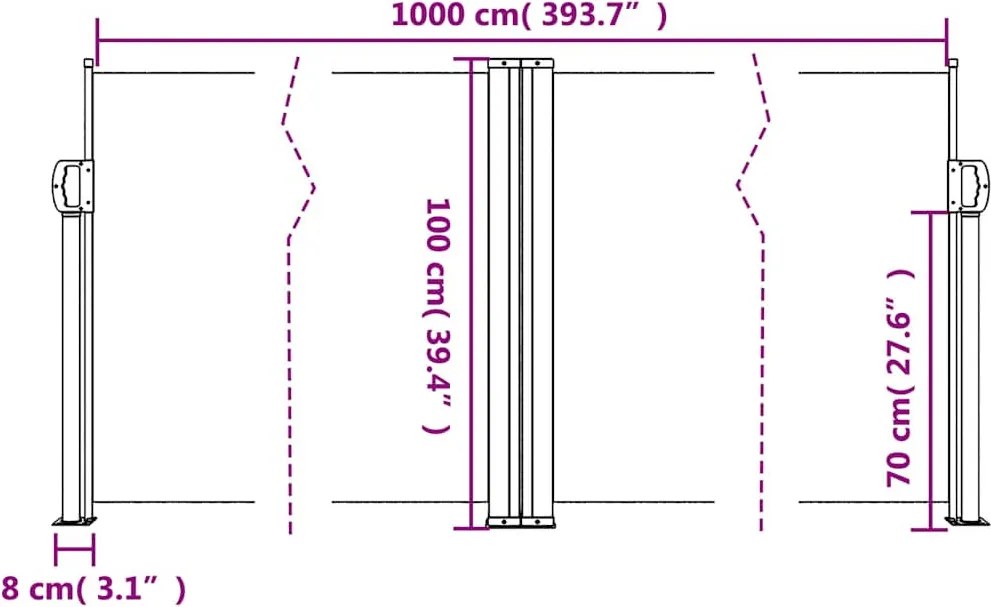 Terrakotta behúzható oldalsó napellenző 100 x 1000 cm