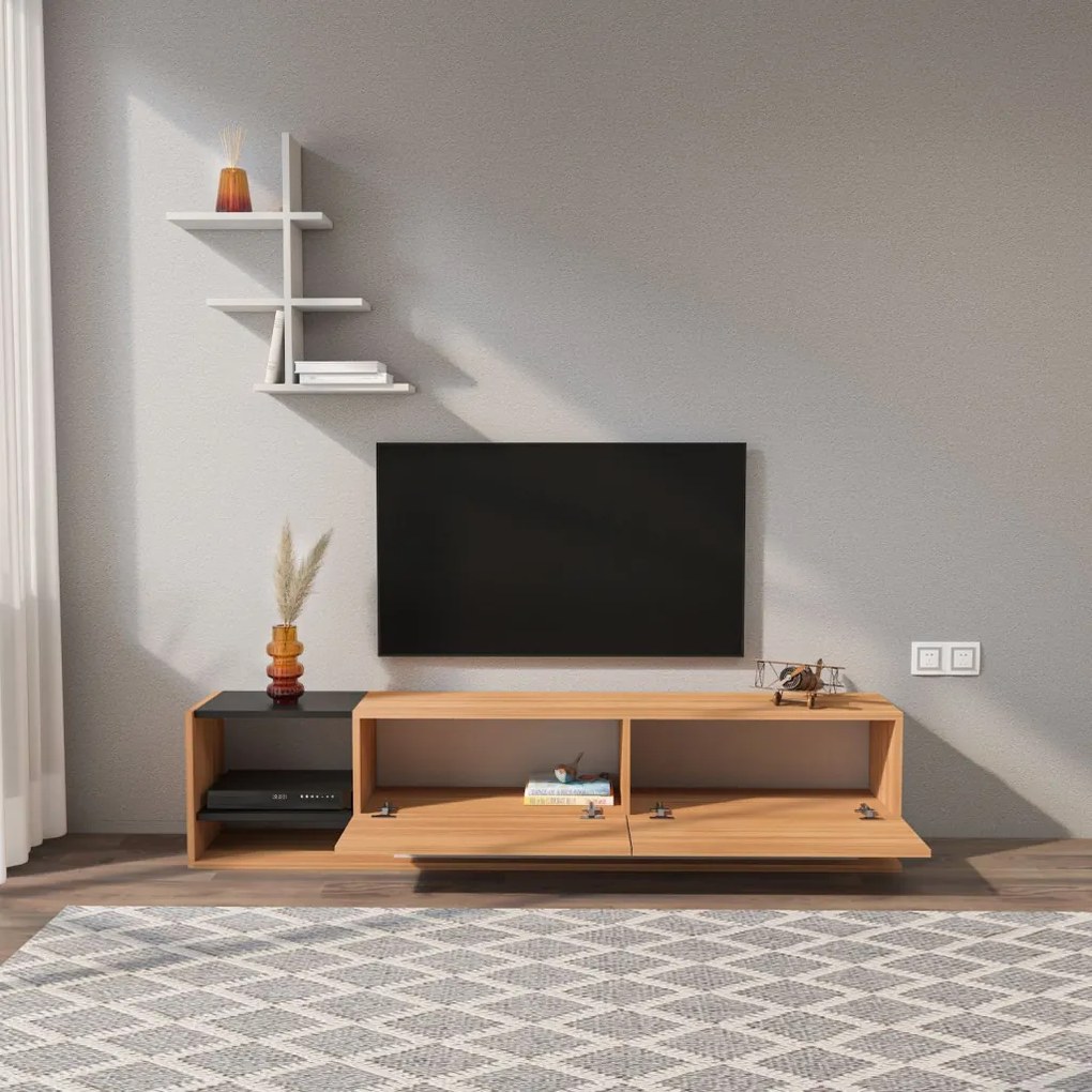 Liza TV-állvány, teak-fehér, 180 cm