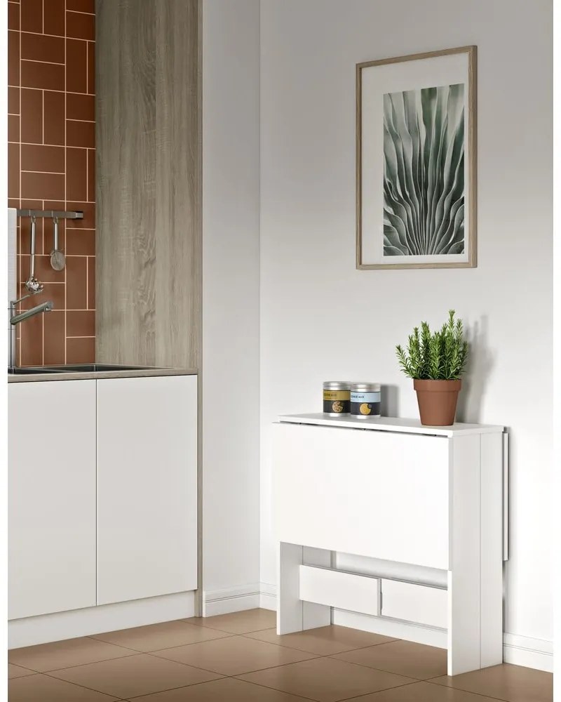 Bővíthető étkezőasztal fehér asztallappal 76x28 cm Papillon – TemaHome
