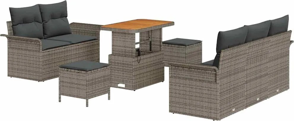 vidaXL Kerti Kanapé Szett párnával 8 pcs Szürke polirattan