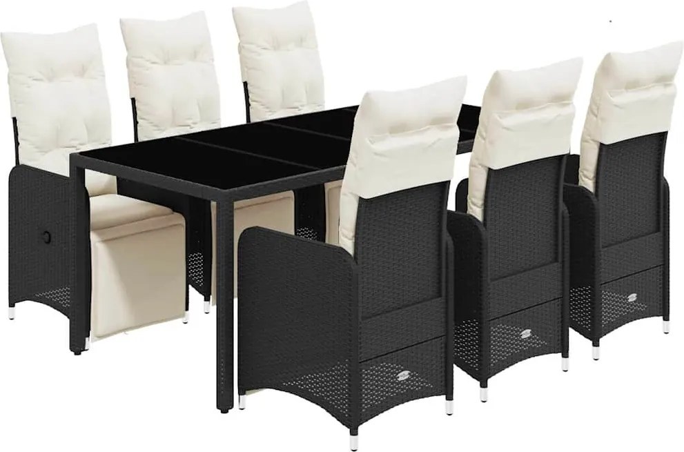 vidaXL 7 részes fekete polyrattan kerti bisztrógarnitúra párnákkal