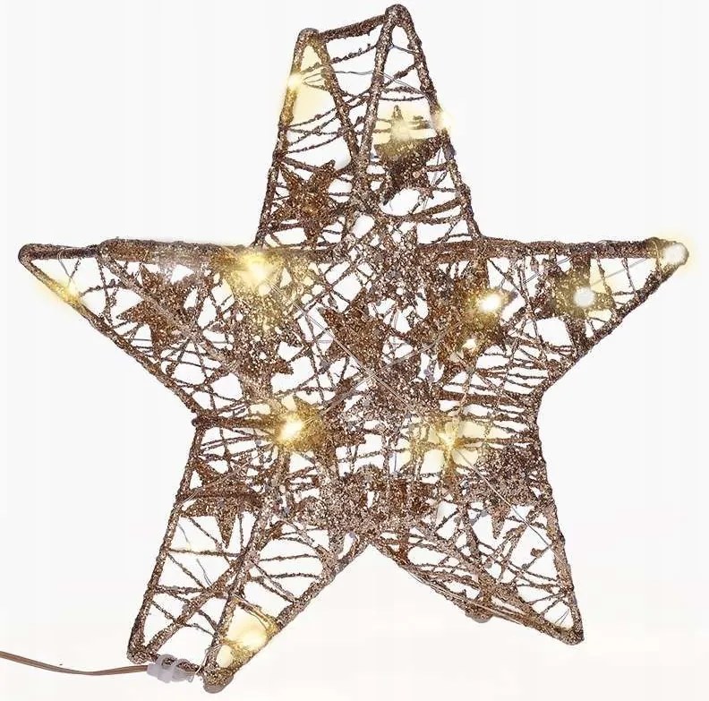 Solight karácsonyi csillag csillámpor, arany, fém, 14x Led, 2x Aa