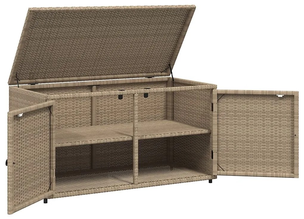 bézs polyrattan kerti tárolószekrény 110 x 55 x 60,5 cm