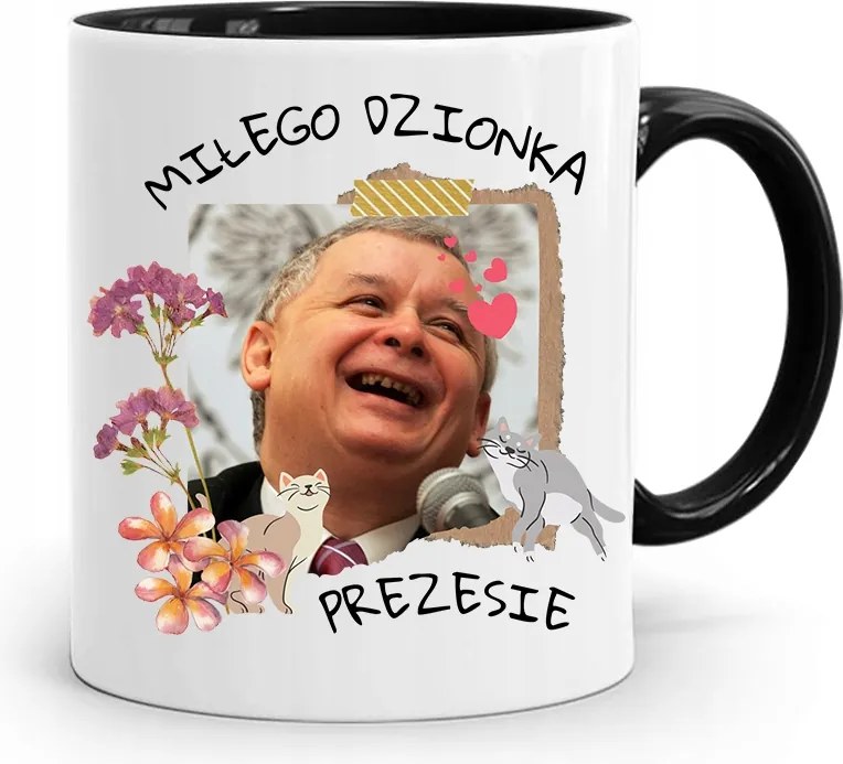Bögre Fekete Vicces Pis Jaroslaw Kaczynski nyomott mintával