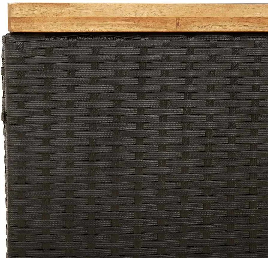 Fekete Polyrattan És Akácfa Kerti Tárolóláda 110 X 55 X 63 Cm