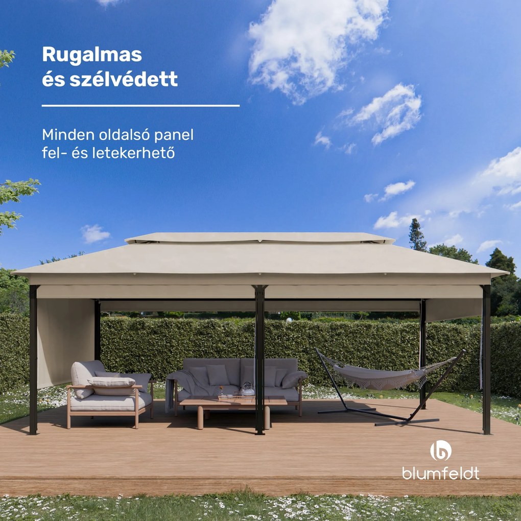 Grandezza Cortina kerti pavilon 3x6 m, időjárásálló, porfestett, oldalsó redőnyök