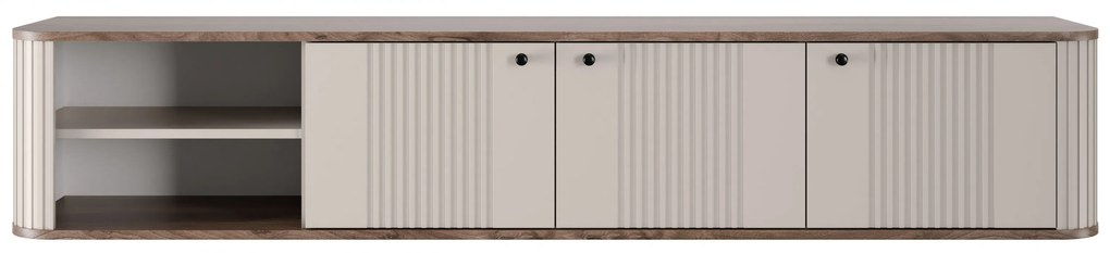 Vesper fali TV szekrény 187 cm háromajtós - kasmír / dió / fekete fogantyú