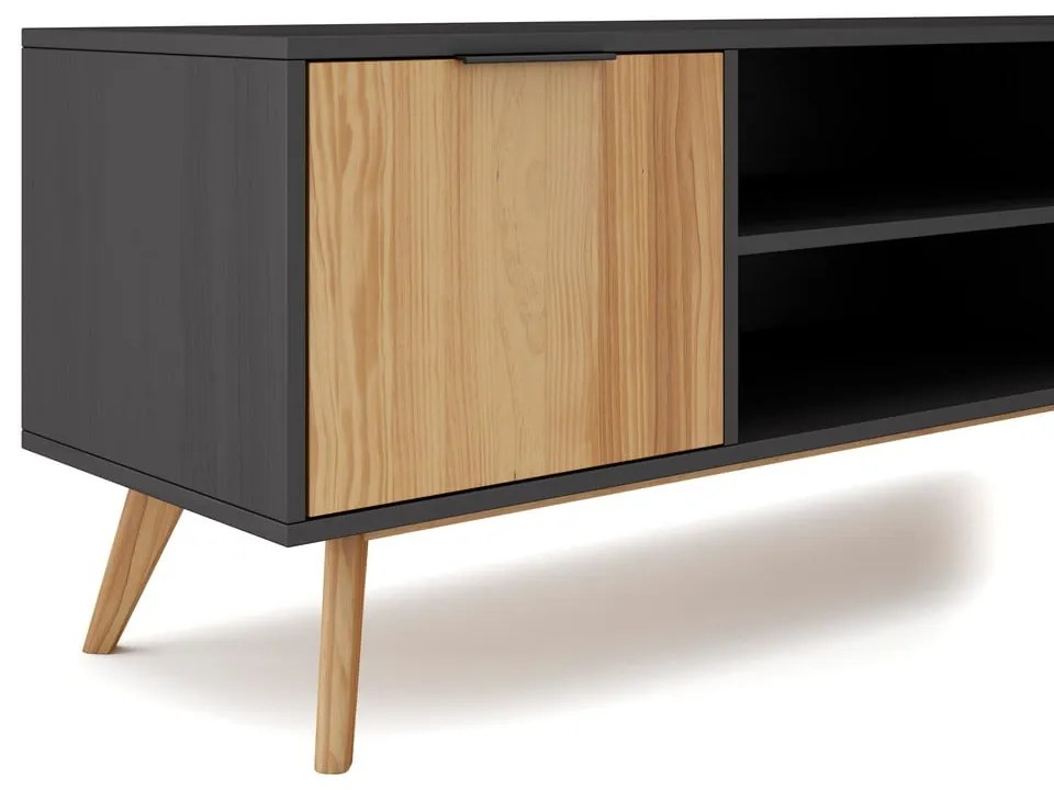 Fekete-natúr színű borovi fenyő TV-állvány 140x53 cm Lavis – Marckeric