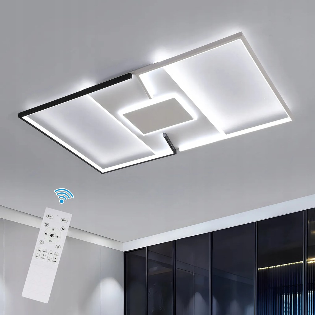 Led Mennyezeti Lámpa Fehér+fekete Négyzet Modern Nappaliba Távirányítóval 44W