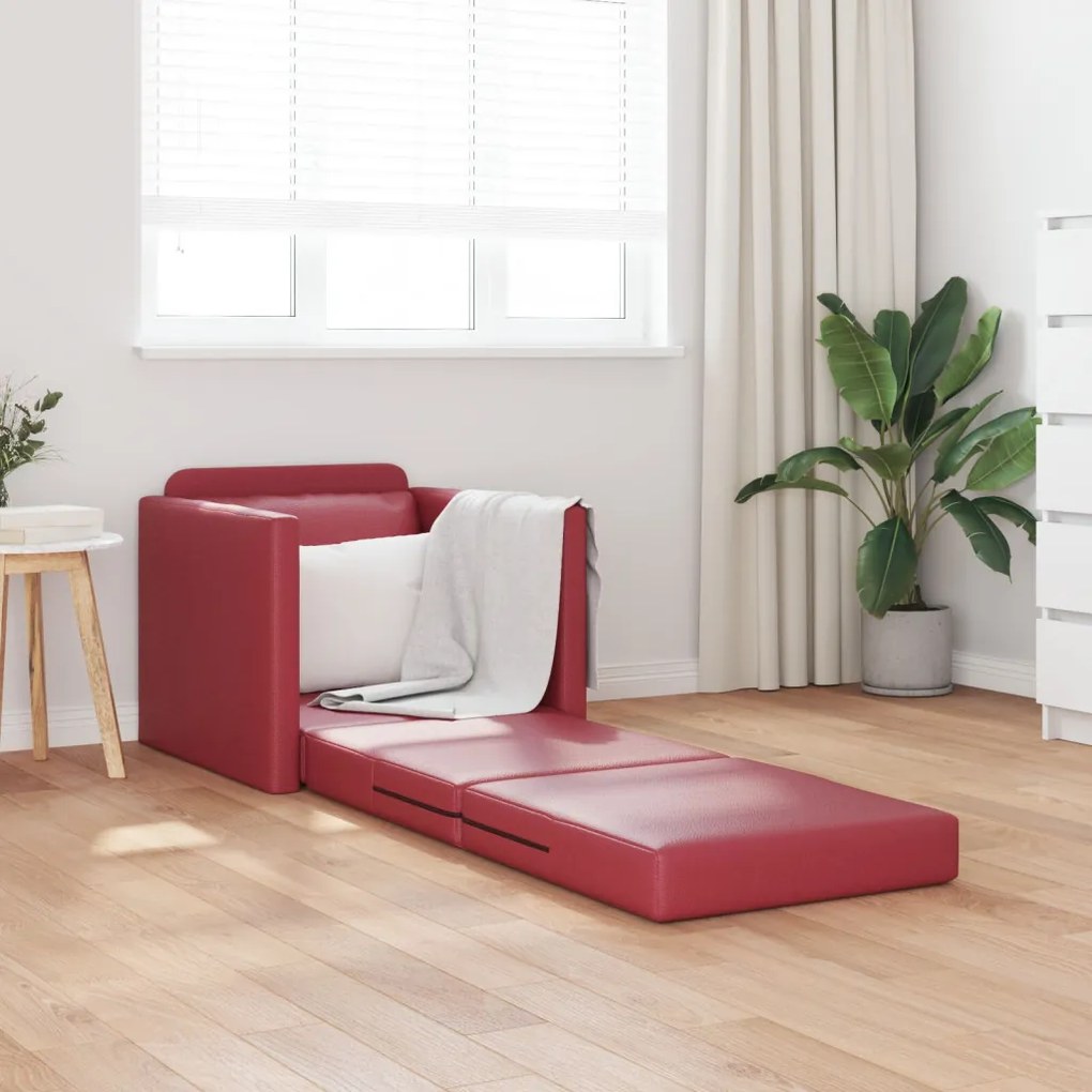 vidaXL Földi Kanapéágy 2 az 1-ben Burgundi vörös 74x77x81 cm Műbőr