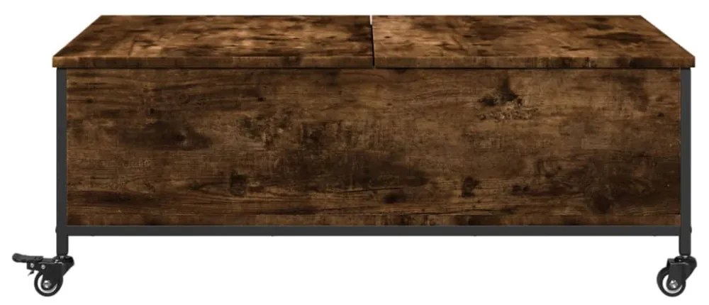 füstös tölgy szerelt fa dohányzóasztal kerekekkel 91x55x34 cm