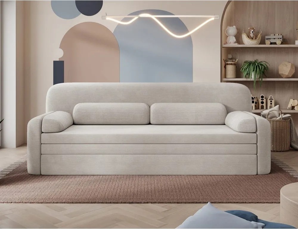 Bézs kordbársony kinyitható-tárolóhelyes kanapé 236 cm Elioss – ELTAP