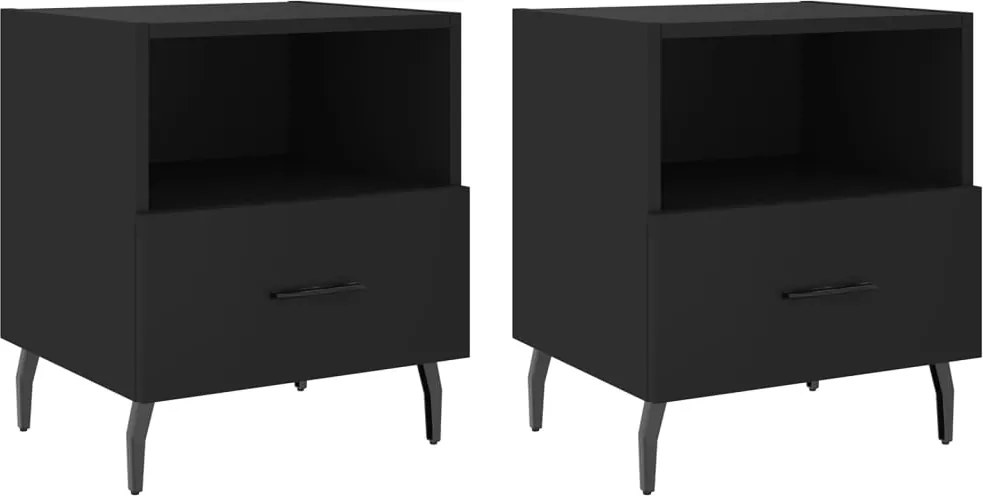 vidaXL 2 db fekete szerelt fa és vas éjjeliszekrény 40 x 35 x 47,5 cm